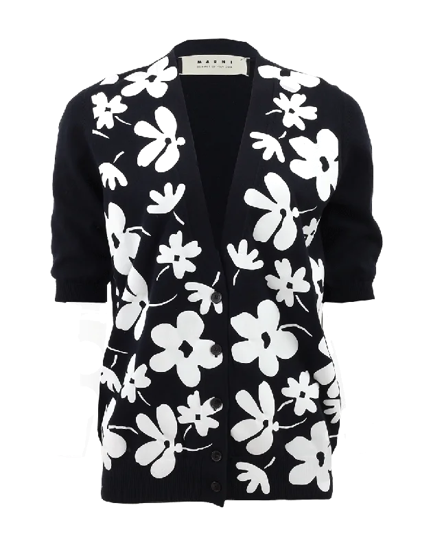 Machine - knitted cardigan for durability -Floral Cardigan