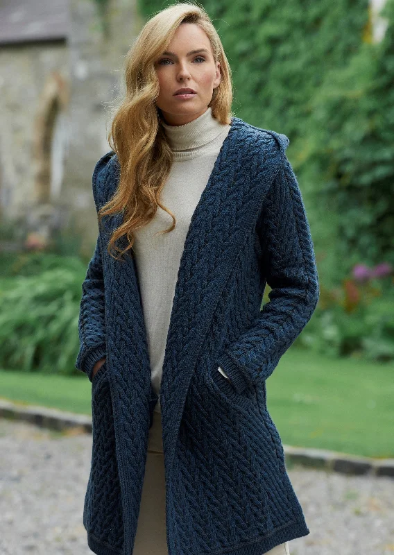 Ribbed - knit cardigan for a snug fit -Shawl Hooded Aran Cardigan | Mallard