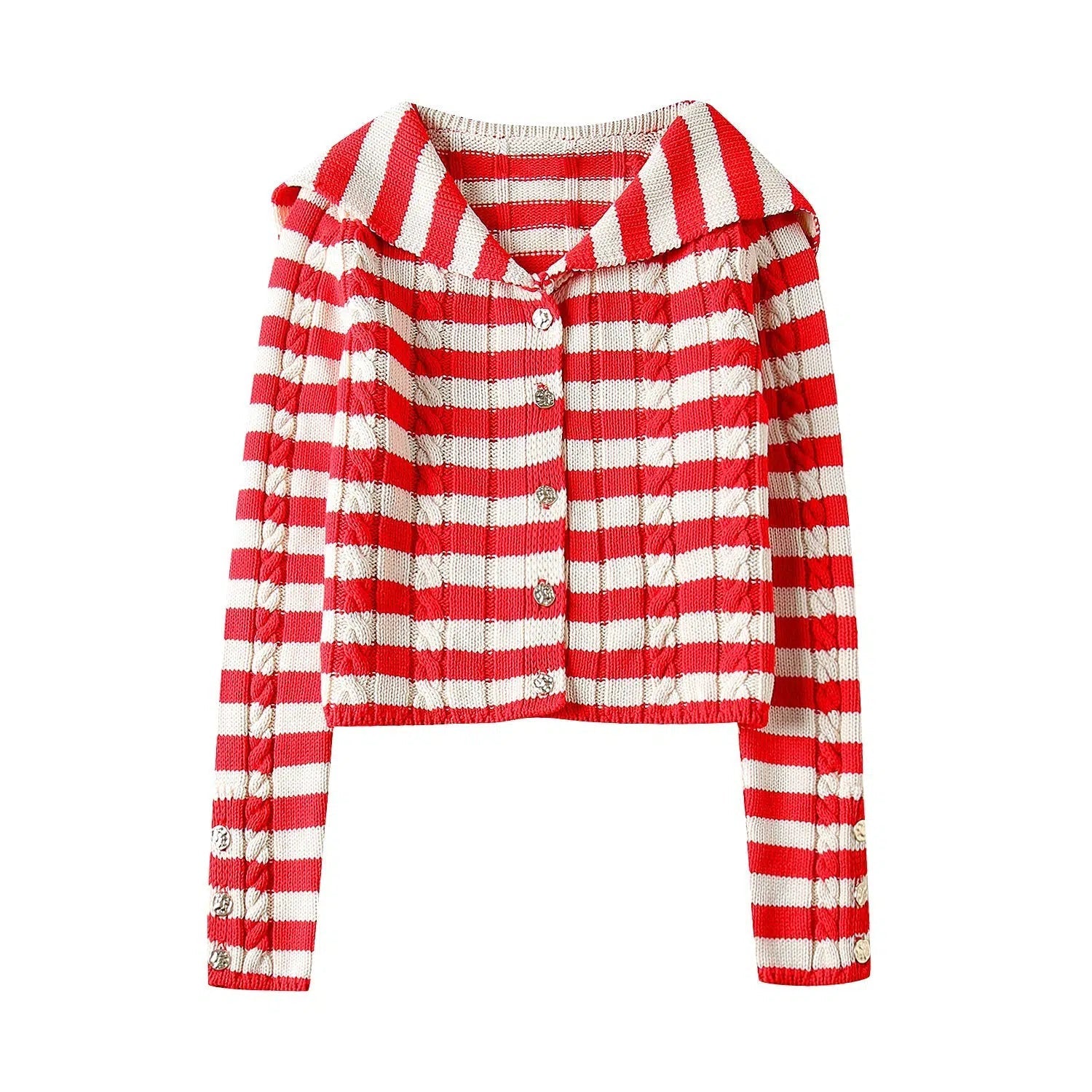 Kids' knitted cardigan with cute buttons -Striped Button-Up Knit Cardigan