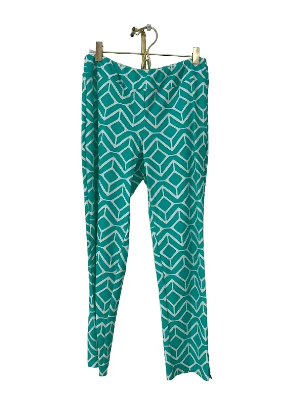 Stretch denim tight trousers for women with flexibility and stylish design -Lucia Pant In Sail Geo Seafoam