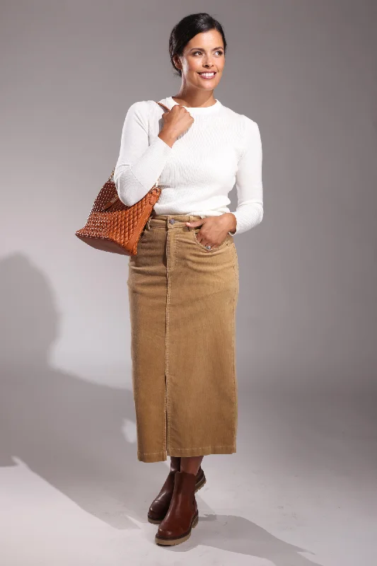 Patterned skirts with geometric print edge -Corduroy Skirt | CAMEL | 6197ZZ