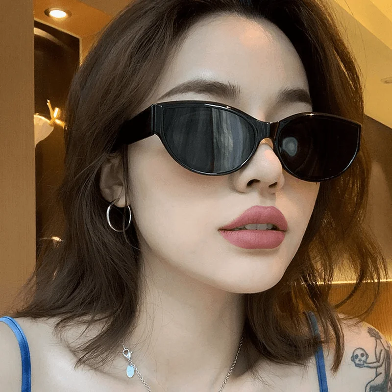 Rectangular Sunglasses for Sleek Look -Fashion Ladies Solid Color Retro Hip Hop Oval Sunglasses