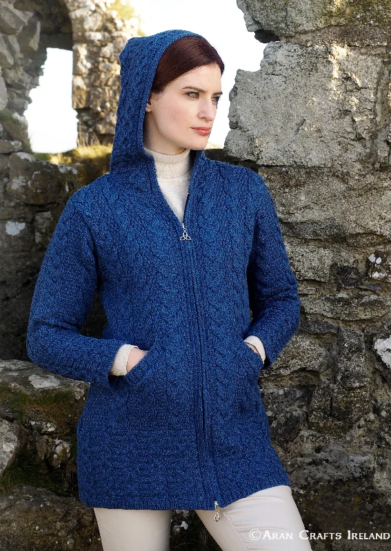 Sporting - event cardigan for a casual - sporty look -Aran Galway Cardigan With Celtic Knot Zipper | Blue