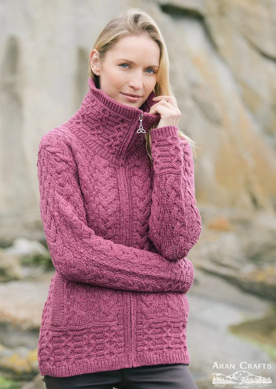 Three - quarter - sleeve cardigan for versatility -Aran Crafts Double Collar Trinity Cardigan | Berry