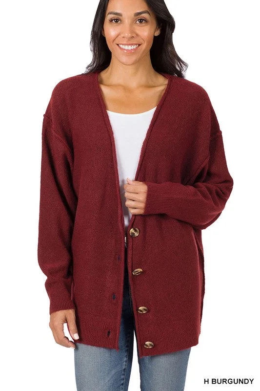 Mother's - Day cardigan for a thoughtful gift -Oversized Cardigan (Burgundy)