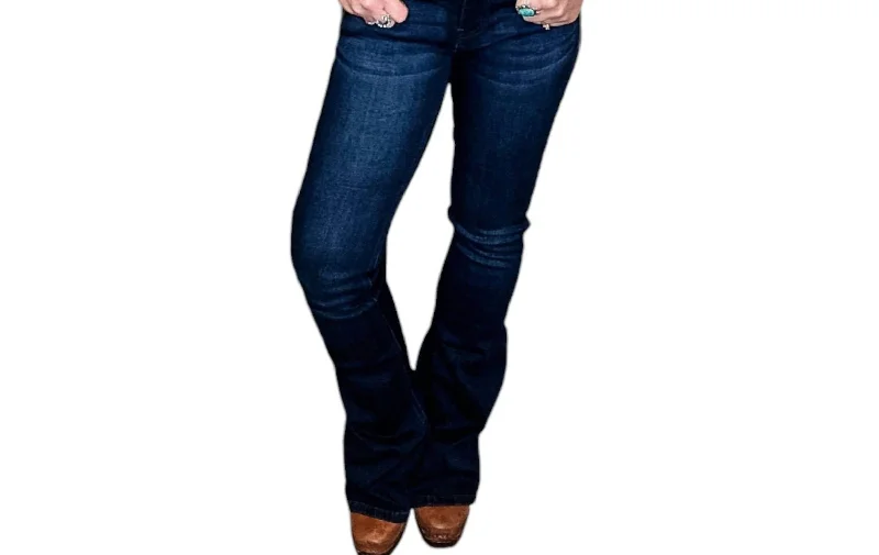 Black tight trousers for women with sleek design and versatile styling options -Midrise Flare Jeans In Dark Stone Wash