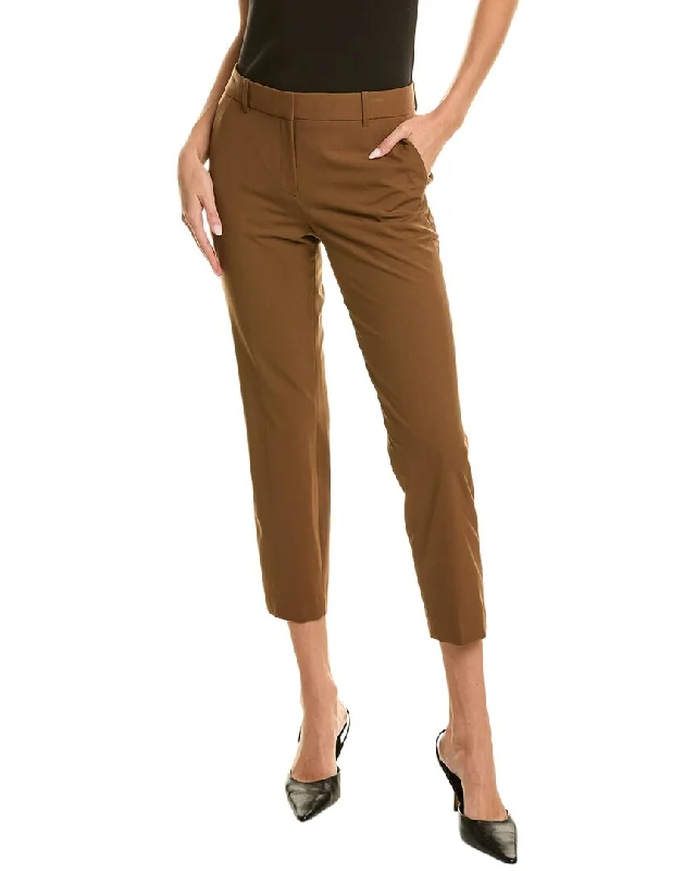 Tight trousers for women with side slits and ankle-length design for chic style -Theory Treeca Wool-Blend Pant