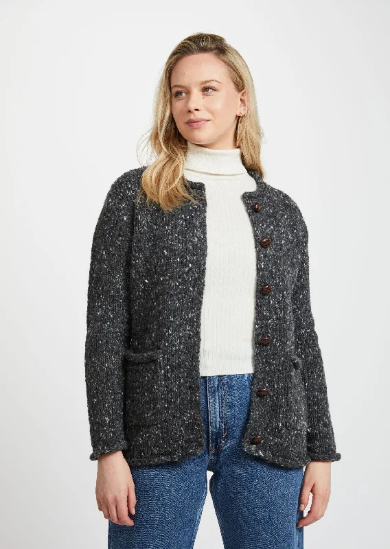 Fashion - show cardigan for a trendy statement -Ladies Donegal Wool Cardigan | Charcoal