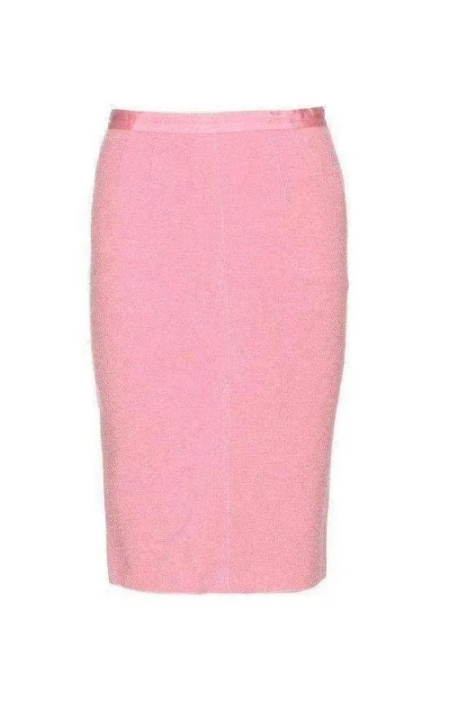 Ruffled midi skirts for delicate feminine touch -Pink Textured Wool Pencil Skirt