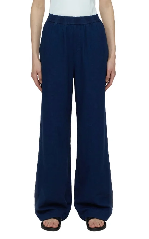 Fashion-forward tight trousers for women with metallic sheen and edgy design -Winona Pant In Dark Blue