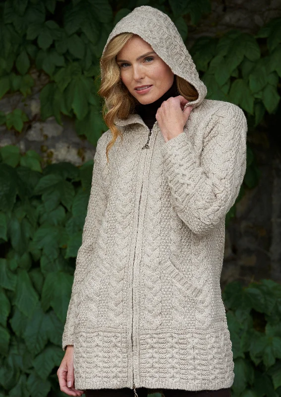 Indoor - gathering cardigan for a comfortable choice -Aran Galway Cardigan With Celtic Knot Zipper | Oatmeal