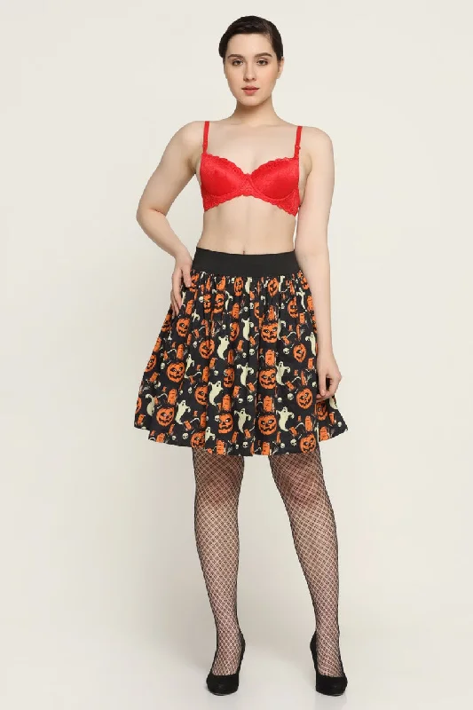 High-waisted skirts with button front detail -Pumpkin ghost  printed Skirt