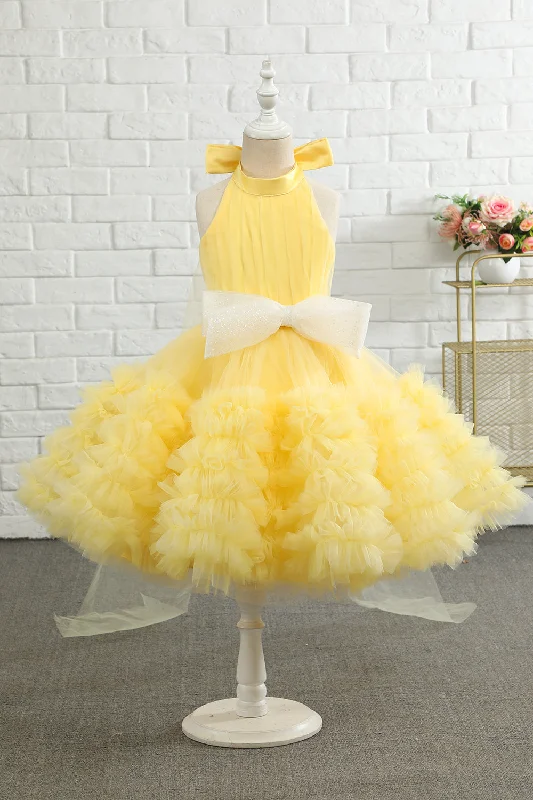 Embroidered Dresses for Detailed -Yellow Halter Flower Girl Dress