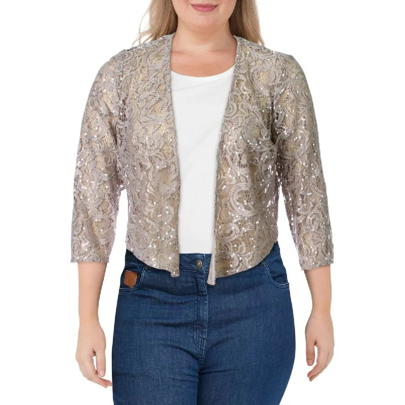 V - neck cardigan to elongate the neck -Alex Evenings Womens Lace Sequined Cardigan Top