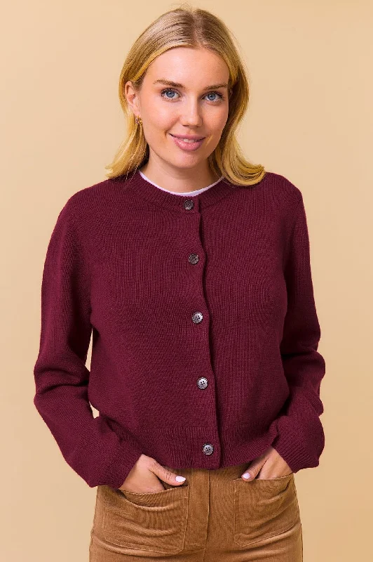 Khaki - cardigan for a casual and outdoorsy look -Merino Wool Brittany Cardigan | Wine