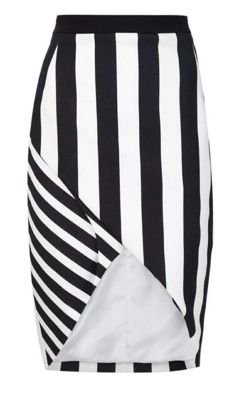 Wrap skirts with tie-front detail charm -Striped Stretch Crepe Skirt