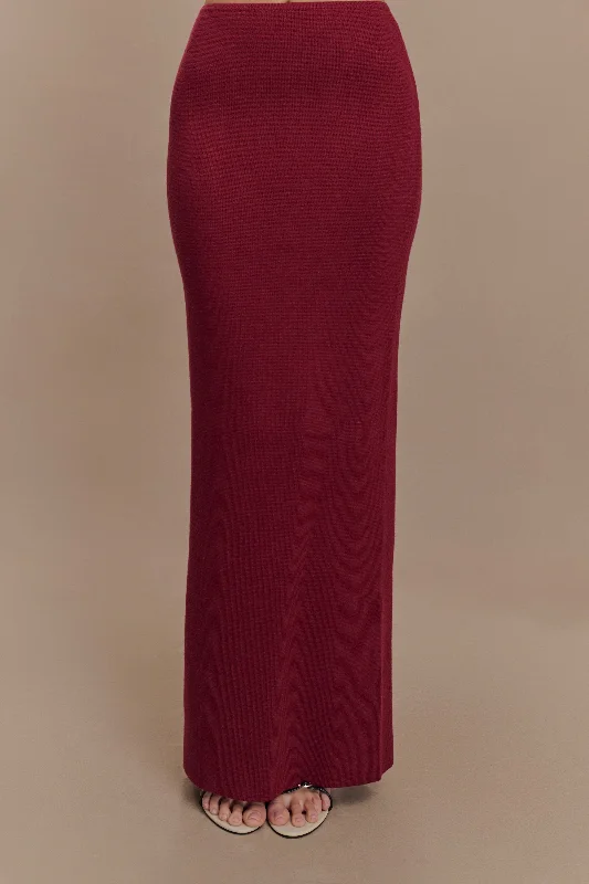 Classic skirts with subtle texture weave -Kyle Knit Maxi Skirt - Cherry Red