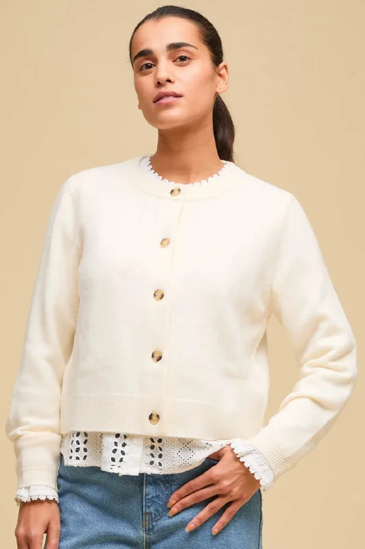 Formal - event cardigan for an elegant presence -Merino Wool Brittany Cardigan | Cream