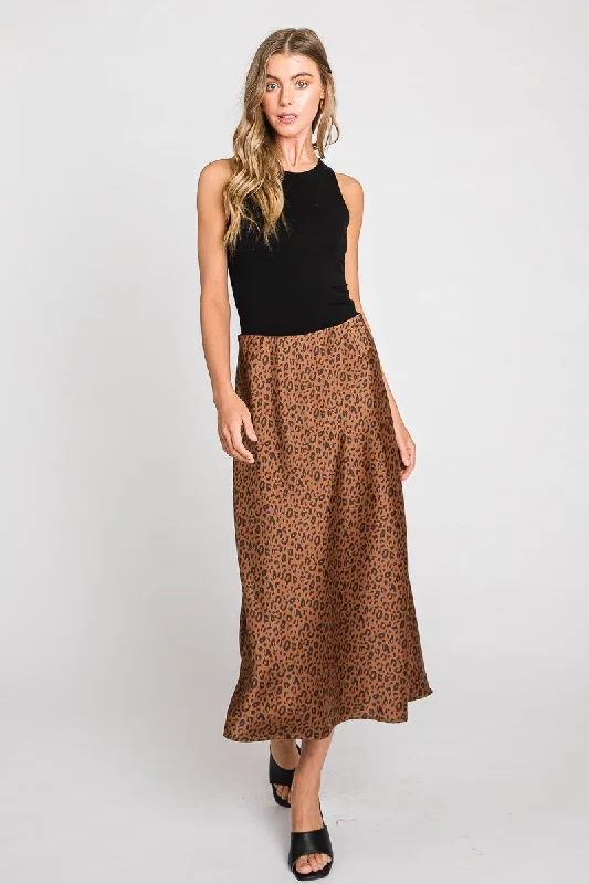 High-waisted pencil skirts for professional office wear -Dotty Leopard Print Tea Length Silk Satin Skirt