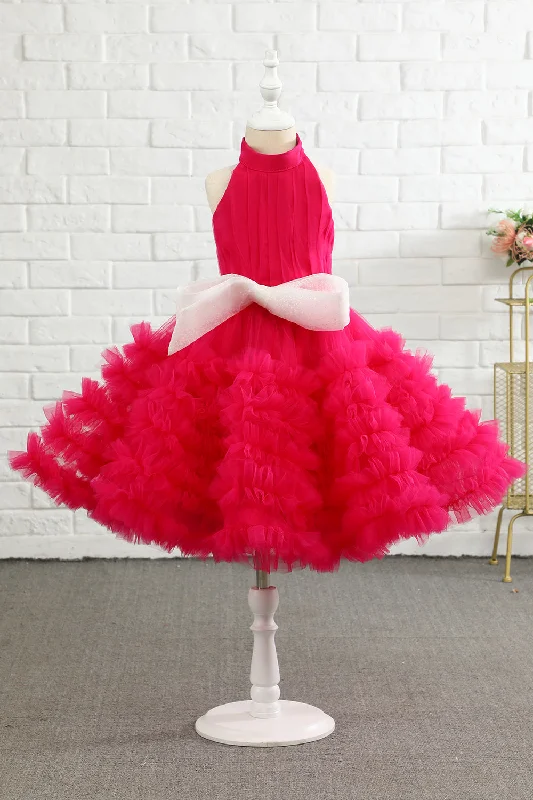 Beaded Dresses for Glamour -Fuchsia Halter Flower Girl Dress