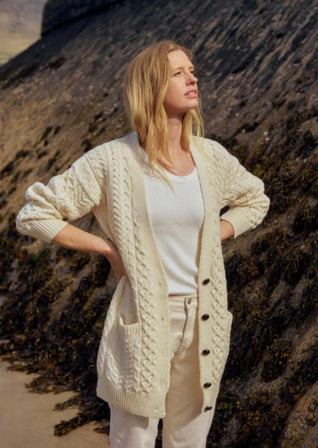 Black - cardigan for a versatile wardrobe staple -Aran Boyfriend Cardigan | Natural