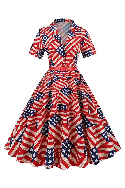 Embroidered Dresses for Detailed -American Flag Print Vintage Dress