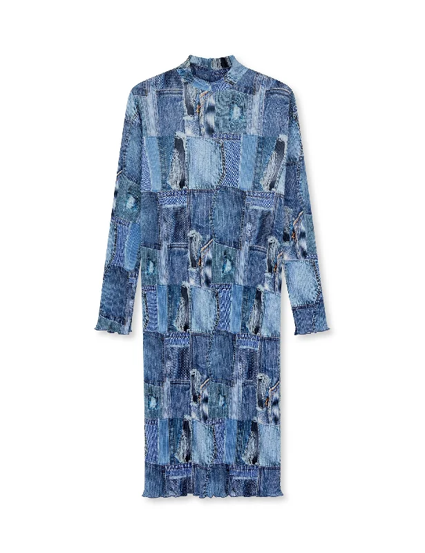 Printed Dresses with Patterns -Luno Halto Dress AOP, Denim AOP