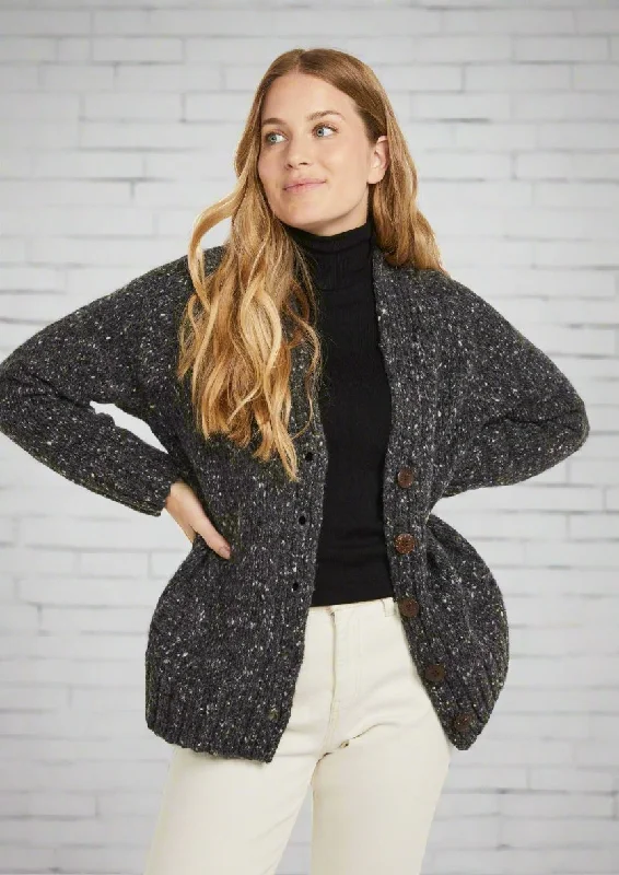 Kids' knitted cardigan with cute buttons -Ladies' Donegal Cardigan with Side Pockets | Charcoal