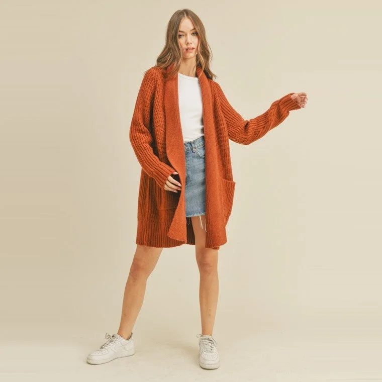 Red - cardigan for a bold statement -Open Front Cardigan (Spanish Chestnut)