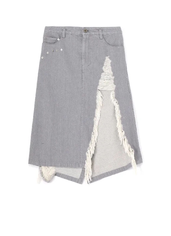 Stretchy skirts for all-day wear comfort -RIPPED DENIM SLIT SKIRT