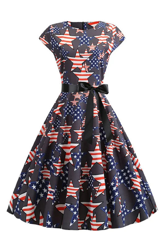 Flared Dresses for Retro -American Flag Printed Vintage Dress