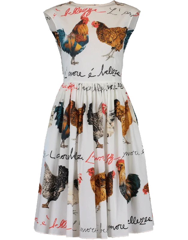 Sundress Dresses for Sunny -Rooster Print Flared Dress