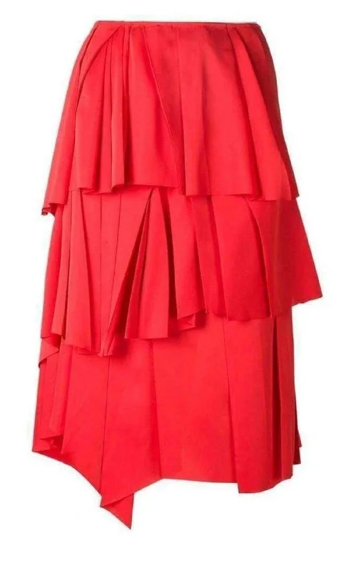 Pleated midi skirts for elegant everyday looks -Red Draped Ruffled Skirt