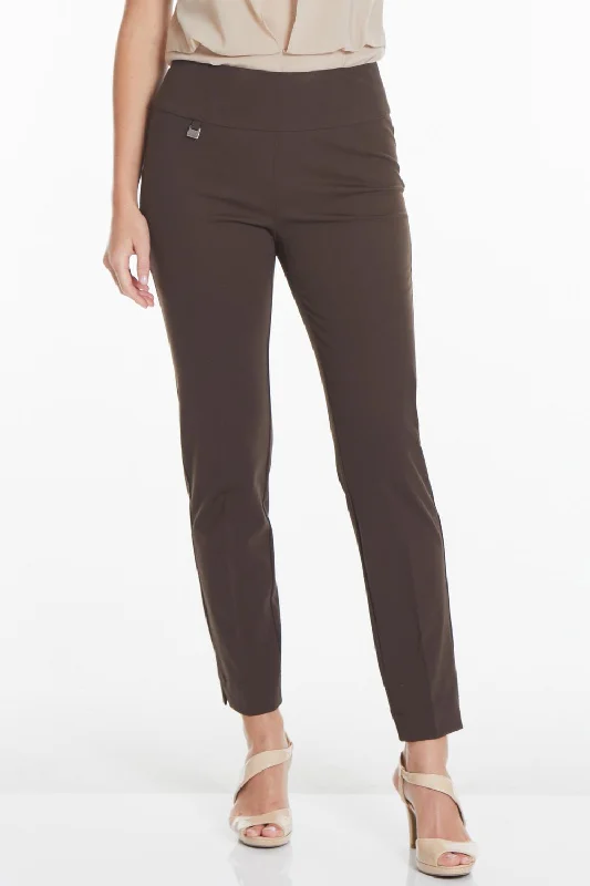 Color-block tight trousers for women with bold contrasts and modern flair -Faux Pocket Ankle Pants In Chocolate