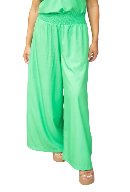 Designer tight trousers for women with unique stitching and high-fashion appeal -Smocked Waist Pull-On Pant In Happy Green