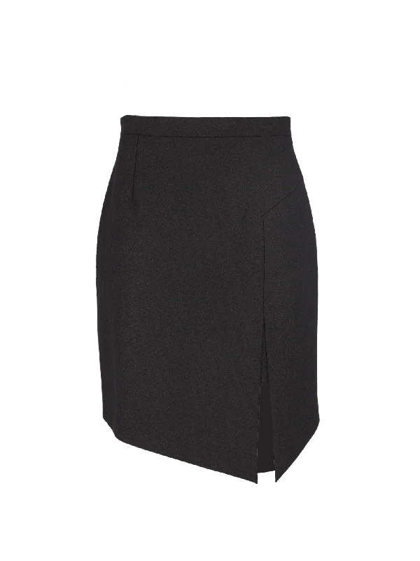 Lightweight skirts with airy fabric weave -front-slit wool knee-length skirt