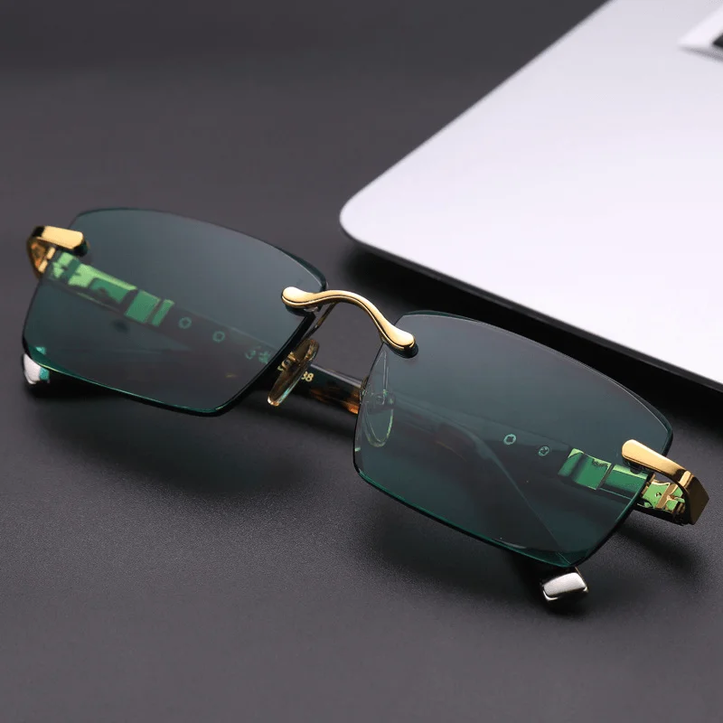 Polarized Sunglasses for Glare Reduction -Lucky Dark Green Frameless Trimmed Sunglasses