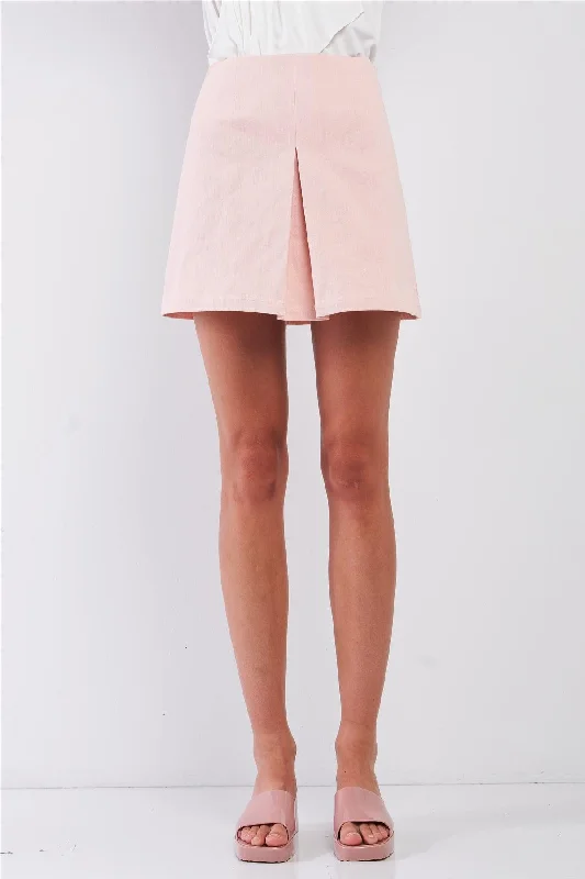 Casual cotton skirts for laid-back days -Blush Minimalistic High Waist Pleated Front Mini Skirt