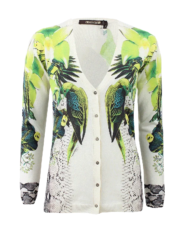 Printed cardigan with unique patterns -Tropical Print Cardigan