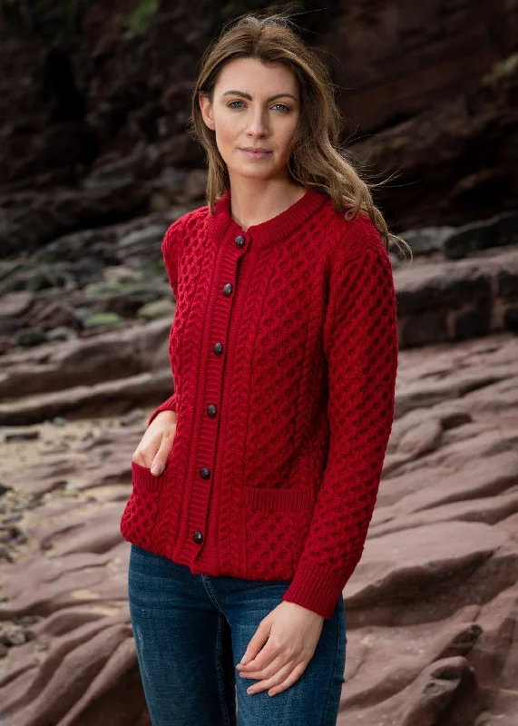 Cropped - cardigan for a trendy outfit -Aran Lumber Cardigan | Red