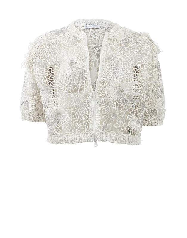 Gray - cardigan for a sophisticated and understated look -Cropped Monili Embroidered Cardigan