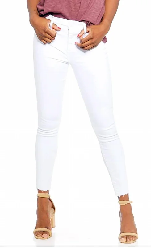 Smart casual tight trousers for women with cuffed ankle and tailored design -Distressed Skinny Jean In White