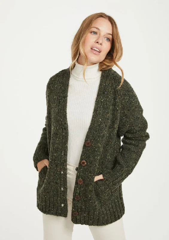 Sporting - event cardigan for a casual - sporty look -Ladies' Donegal Cardigan with Side Pockets | Green