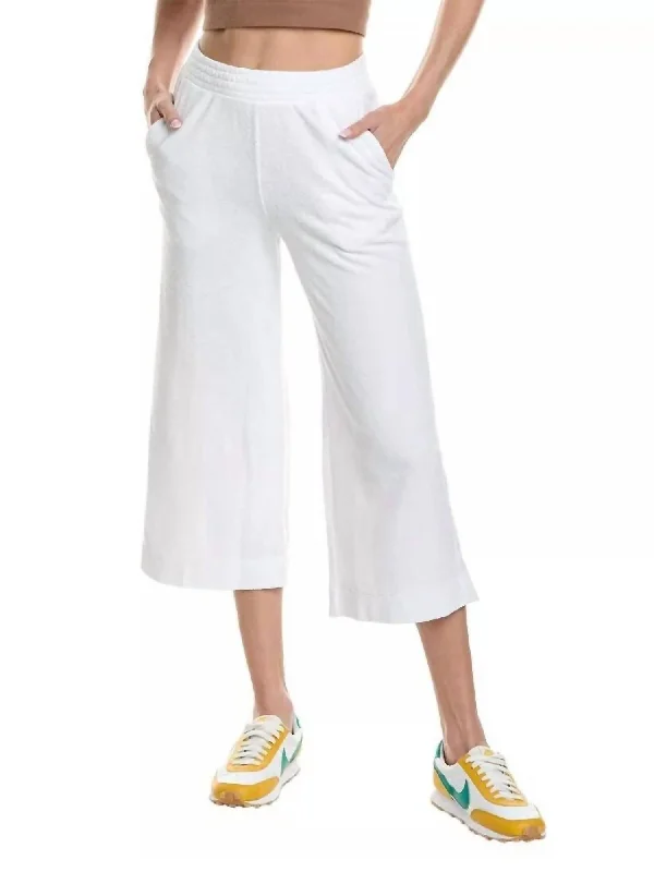 High-waisted tight trousers for women with pleated front and polished design -Terry Pull On Pant In White