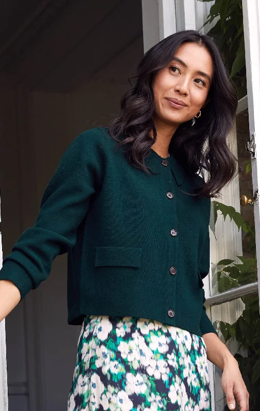 Metallic - cardigan for a shiny and glamorous look -Merino Wool Collared Cardigan | Green