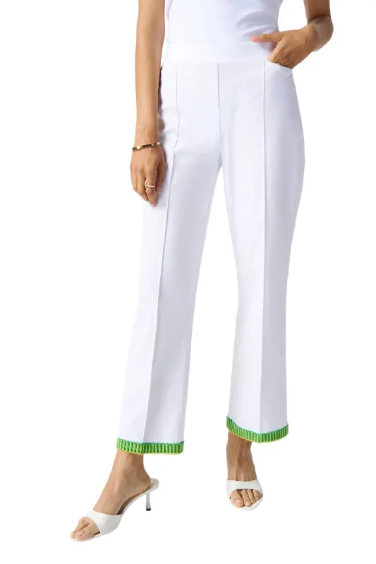 Tight office trousers for women with professional cut and flattering fit -Embroidered Trim Pants In White/multi