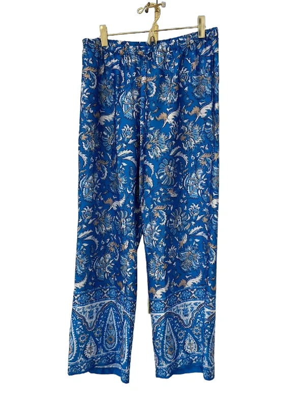 Tight-fitting trousers for men with stretchable material for flexibility and comfort -Lori Pant In Batik Floral Border Royal