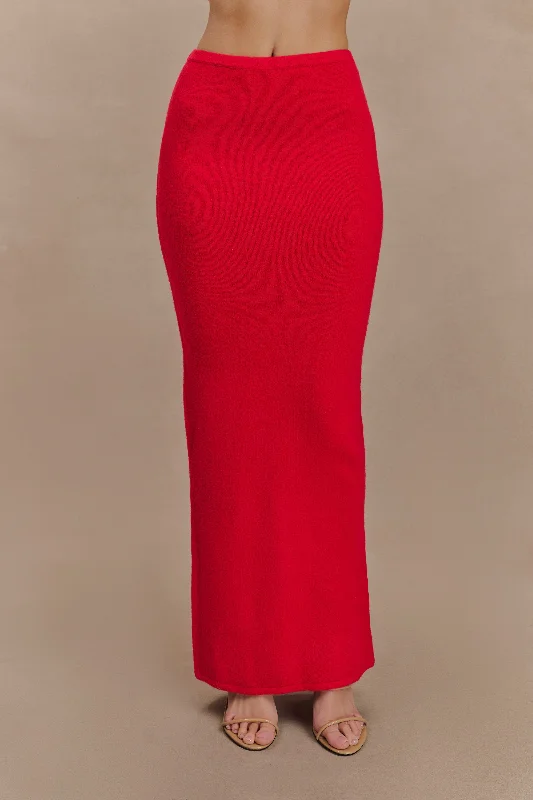 Luxury skirts with intricate embroidery accents -Elise Knit Maxi Skirt - Red