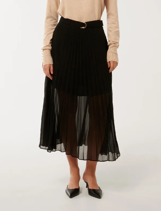 Vintage denim skirts for nostalgic charm -Esme Belted Pleated Skirt