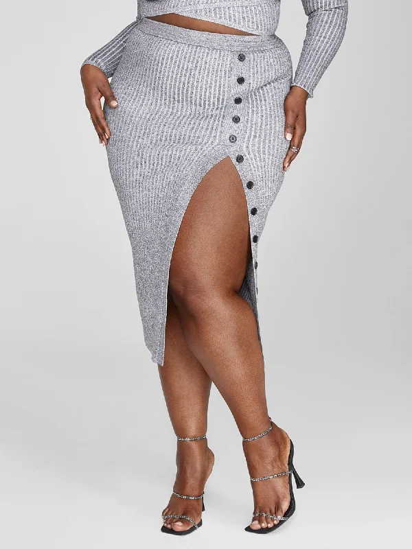 High-waisted denim skirts for cool lift -Tamra Marled Ribbed Knit Skirt